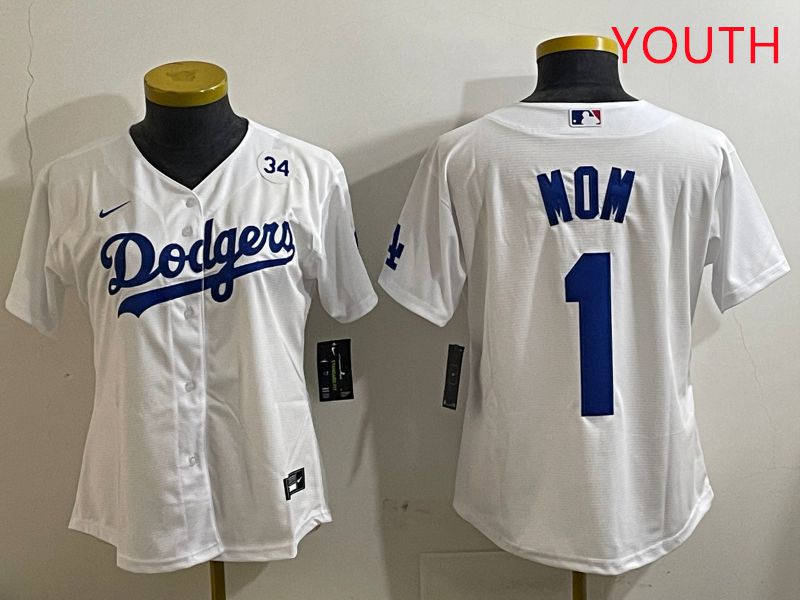 Youth Los Angeles Dodgers #1 Mom White Game 2025 Nike MLB Jersey style 2->youth mlb jersey->Youth Jersey